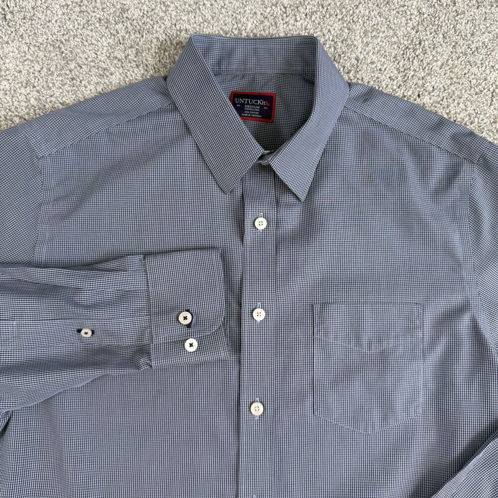 UNTUCKit Marcasin Men’s Blue Gingham Button Up Wrinkle Free Shirt Size Medium